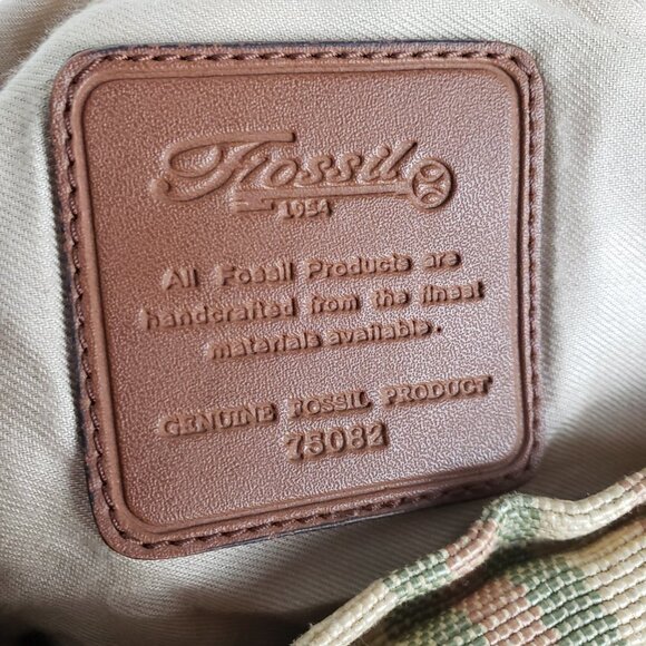 Fossil Hobo Bag Woven Brown Neutral Stripe Canvas Fabric Shoulder Purse - Picture 9 of 11